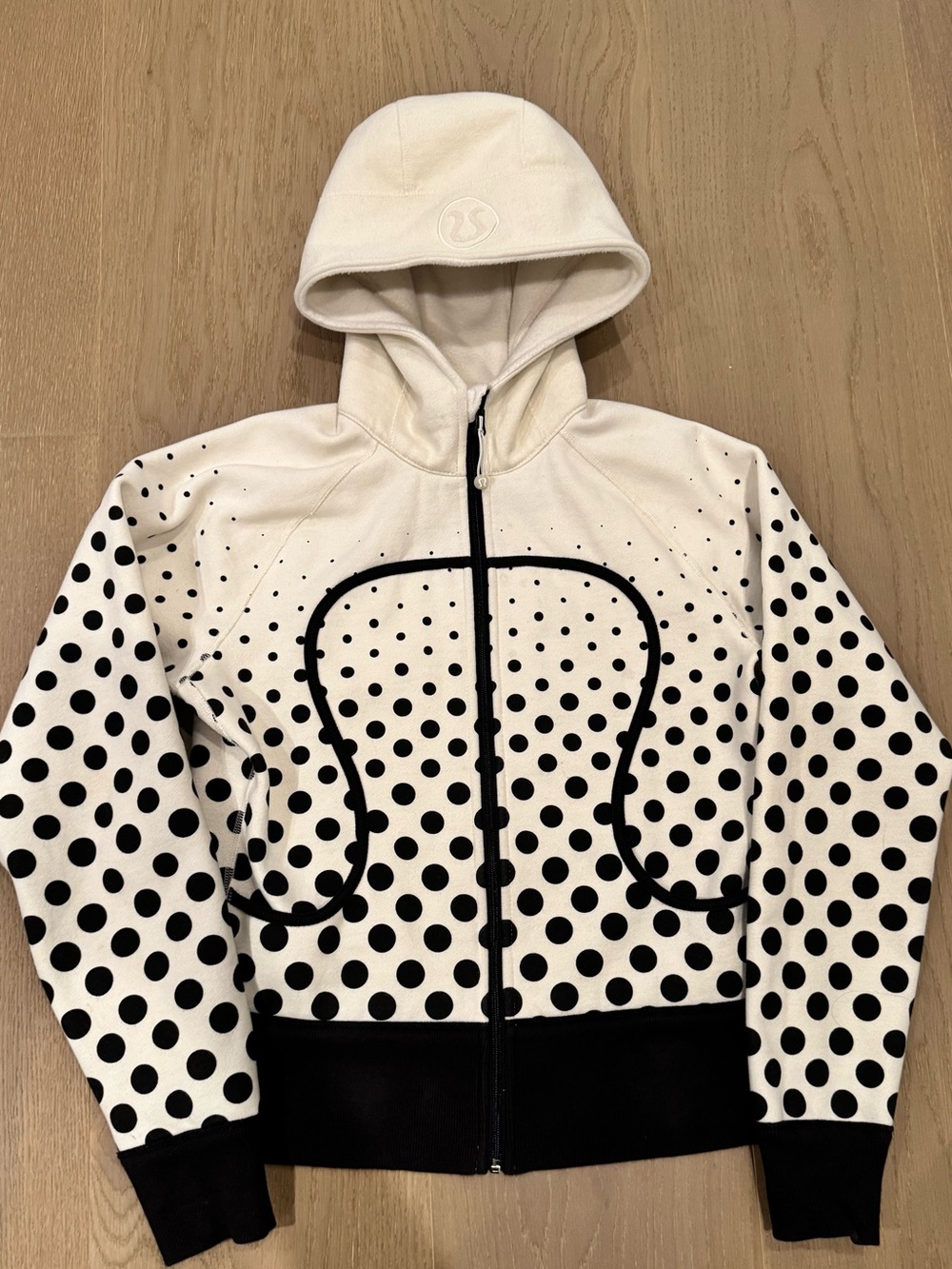 Lululemon black and white/cream polkadot hoodie
